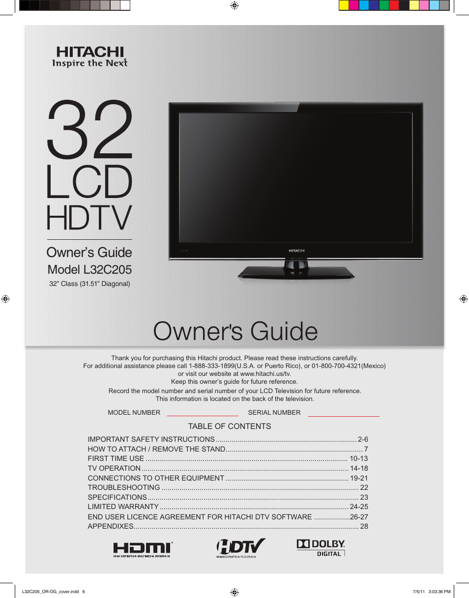Hitachi L32C205 User Manual | 29 pages