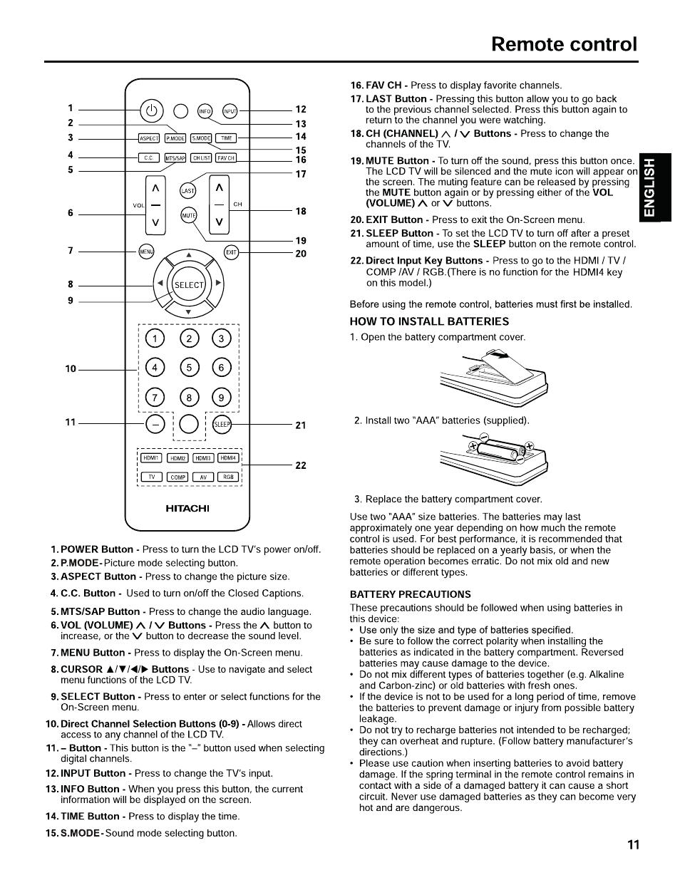 Hitachi L32C205 User Manual | Page 11 / 29