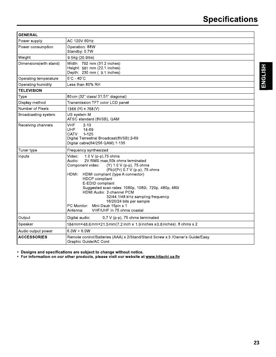 Hitachi L32C205 User Manual | Page 23 / 29