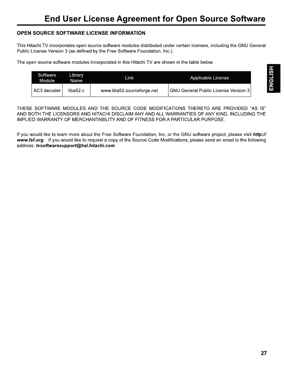Hitachi L32C205 User Manual | Page 27 / 29