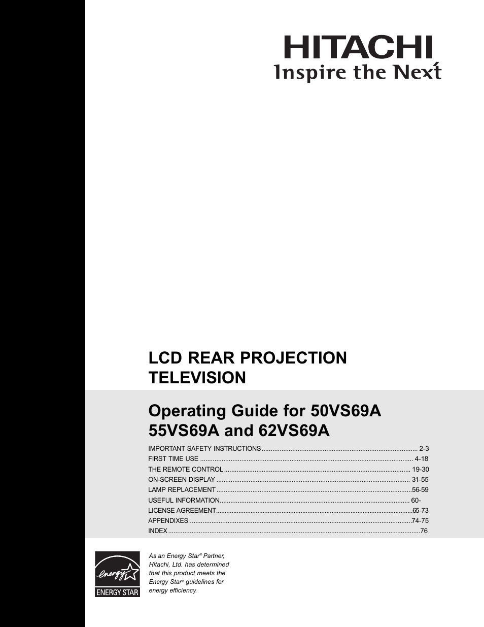 Hitachi 50VS69A 55VS69A User Manual | 80 pages