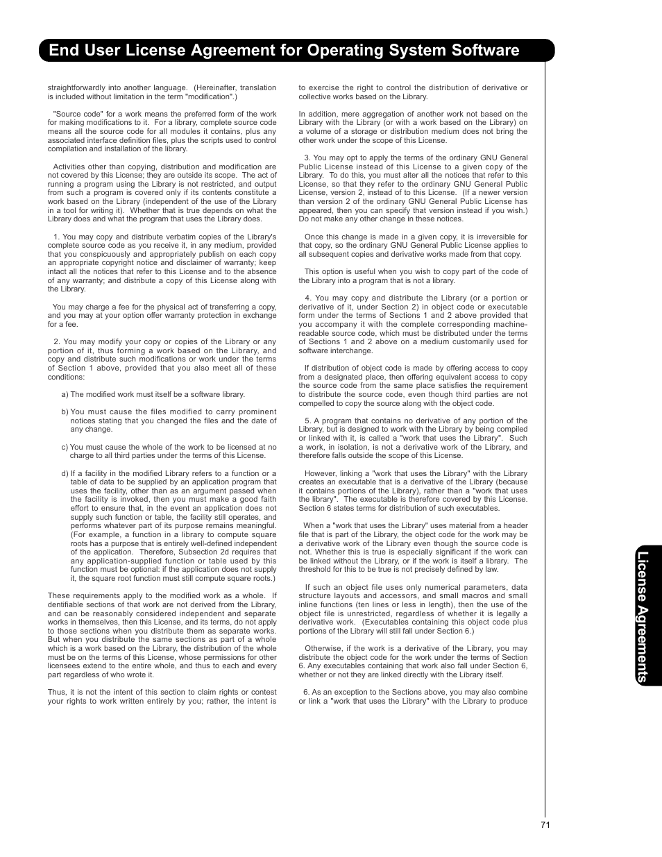 License agreements | Hitachi 50VS69A 55VS69A User Manual | Page 71 / 80
