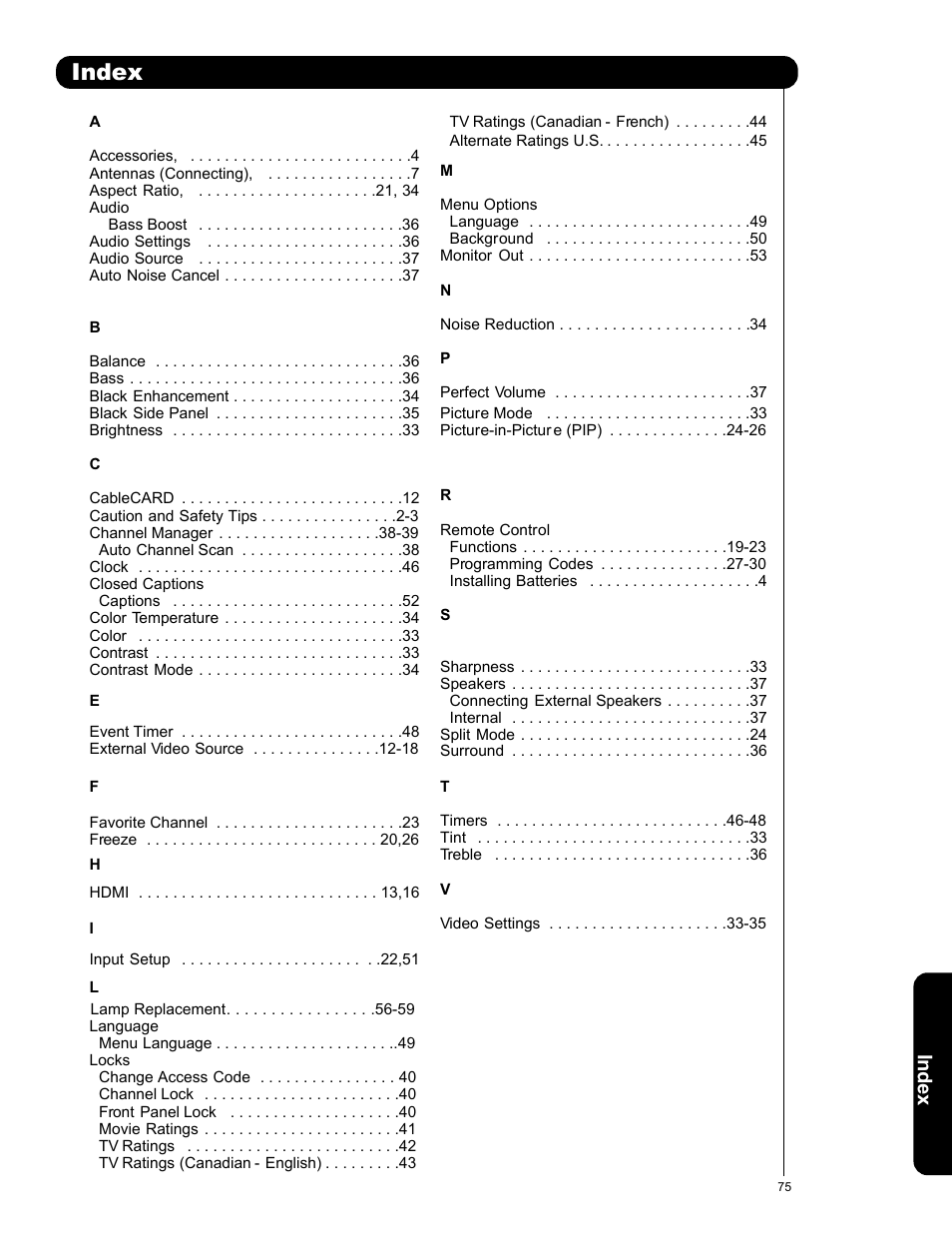 Index | Hitachi 50VS69A 55VS69A User Manual | Page 75 / 80