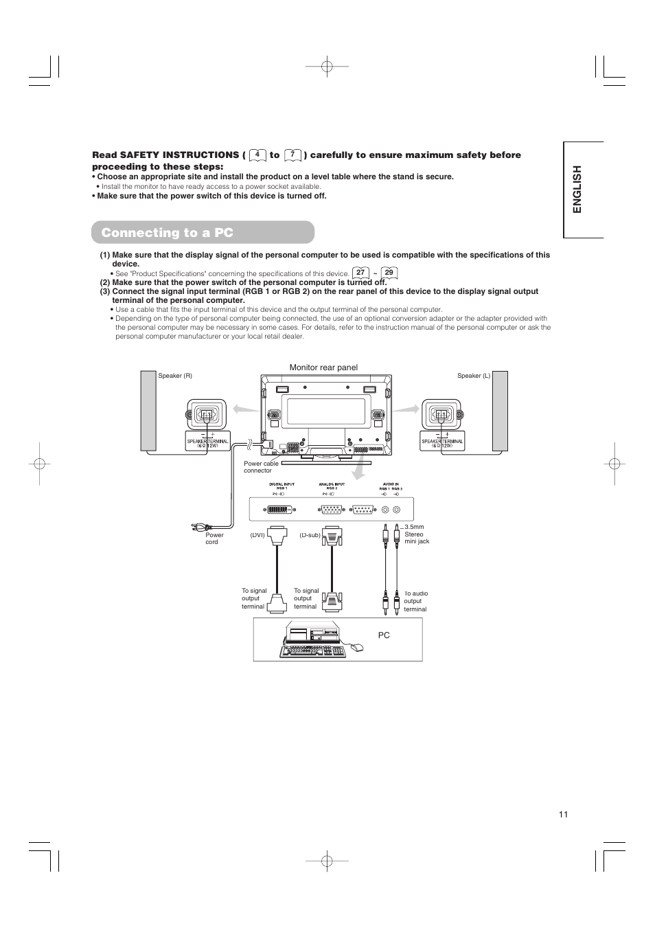 Connecting to a pc, English | Hitachi 42PMA500 User Manual | Page 13 / 68