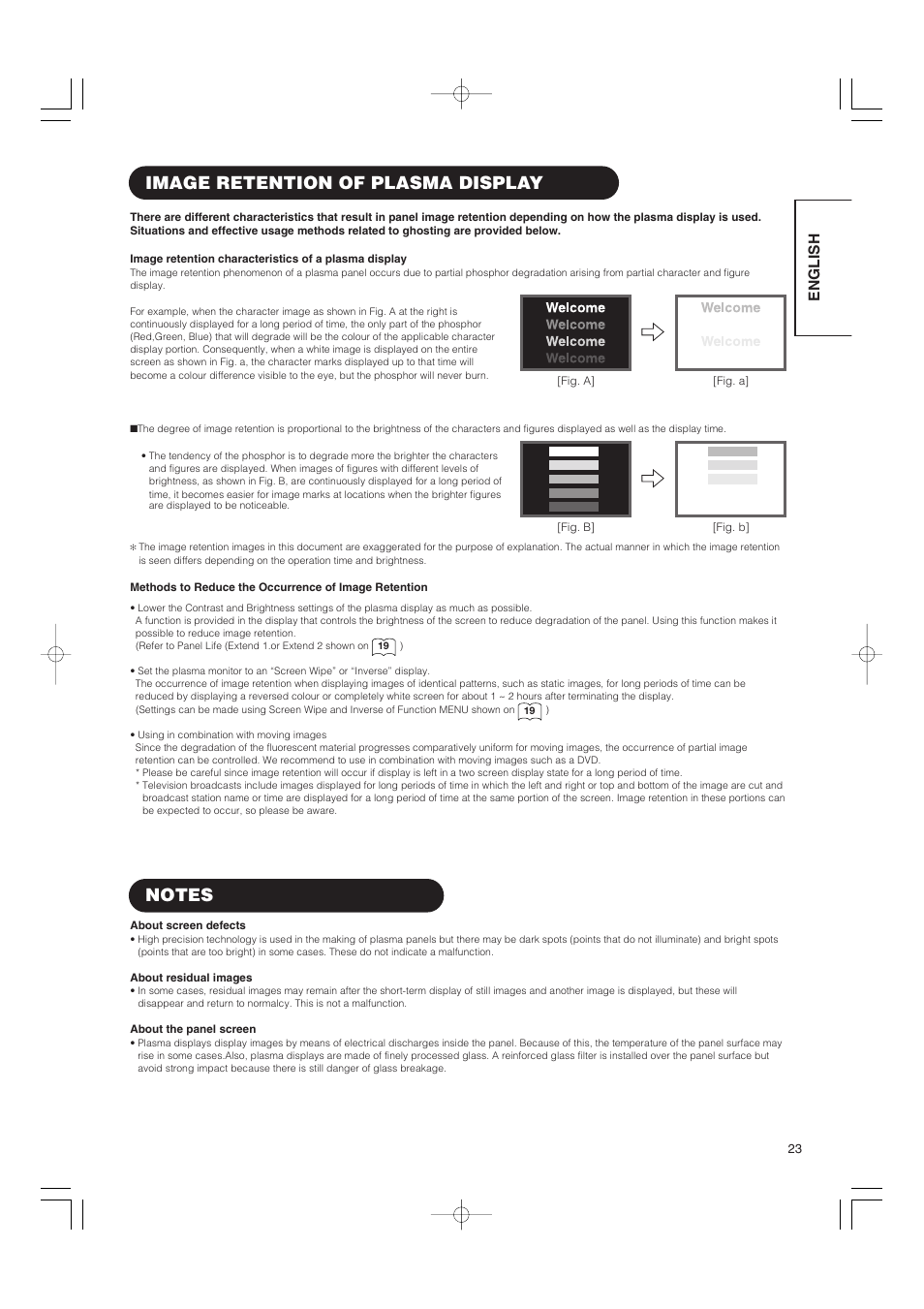 Image retention of plasma display, English | Hitachi 42PMA500 User Manual | Page 25 / 68