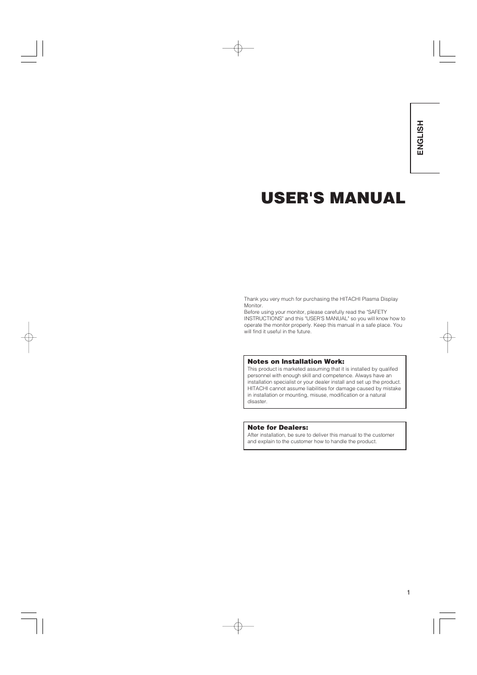 User's manual | Hitachi 42PMA500 User Manual | Page 3 / 68