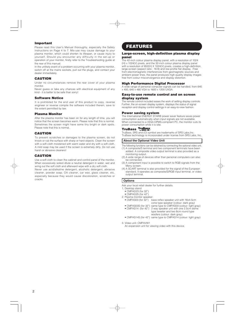 Features | Hitachi 42PMA500 User Manual | Page 4 / 68