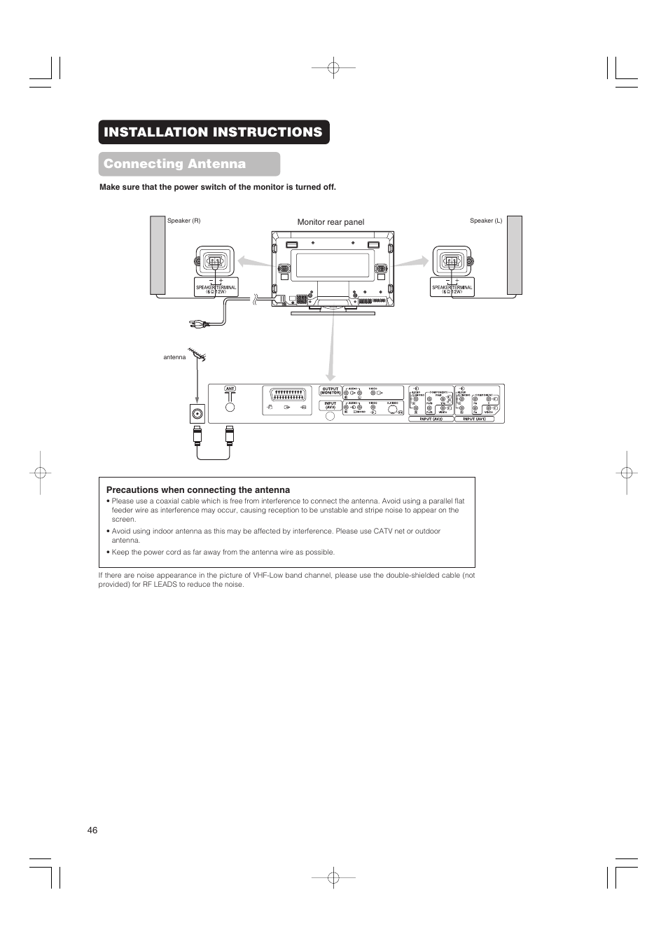 Installation instructions connecting antenna | Hitachi 42PMA500 User Manual | Page 48 / 68