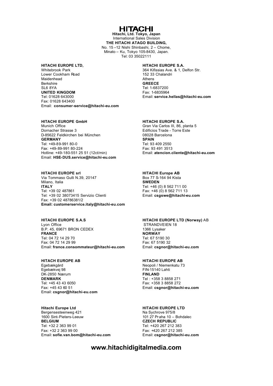 Hitachi 42PMA500 User Manual | Page 68 / 68