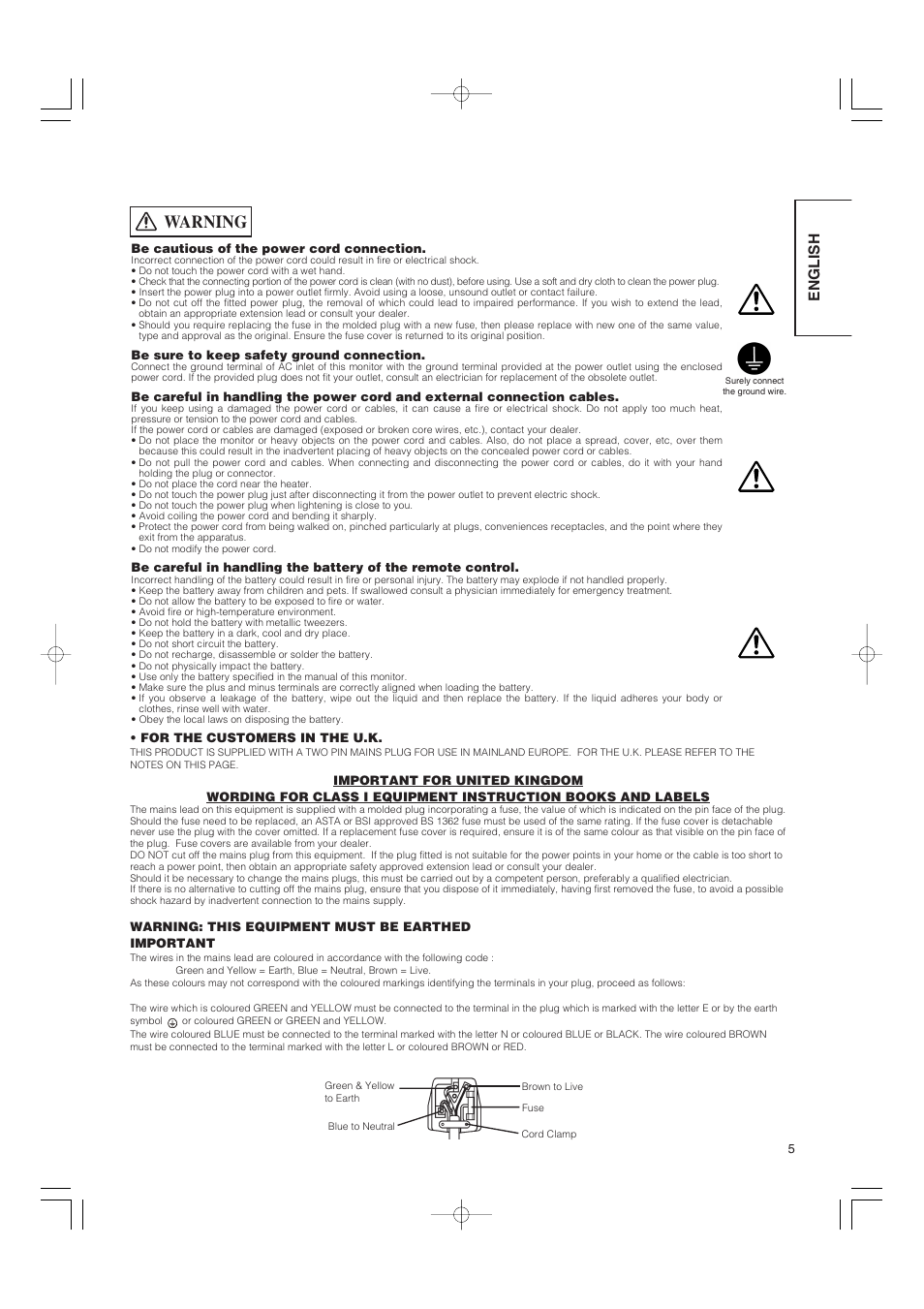 Warning, English | Hitachi 42PMA500 User Manual | Page 7 / 68