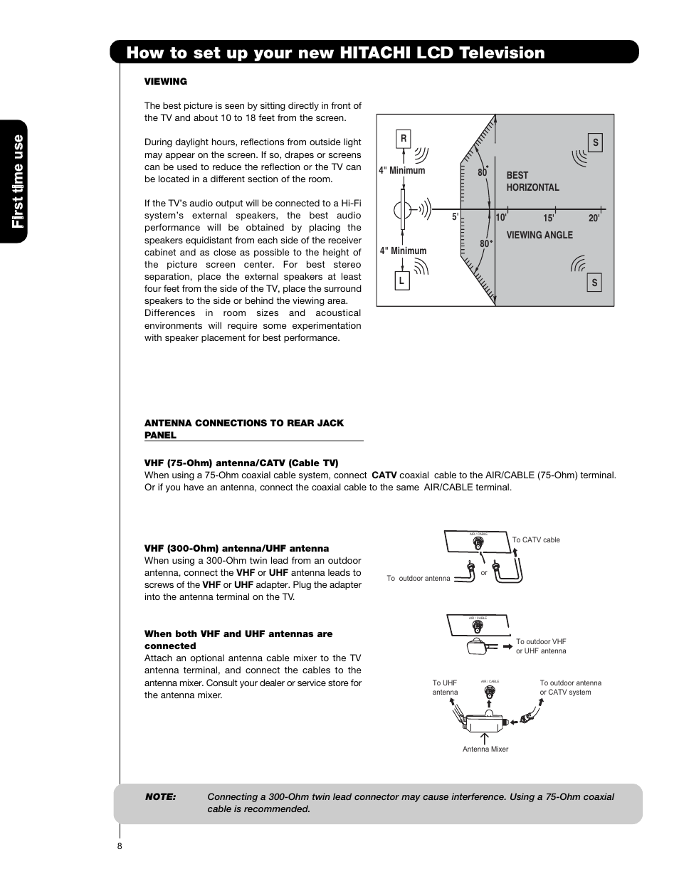 How to set up your new hitachi lcd television | Hitachi L42S601 User Manual | Page 8 / 142