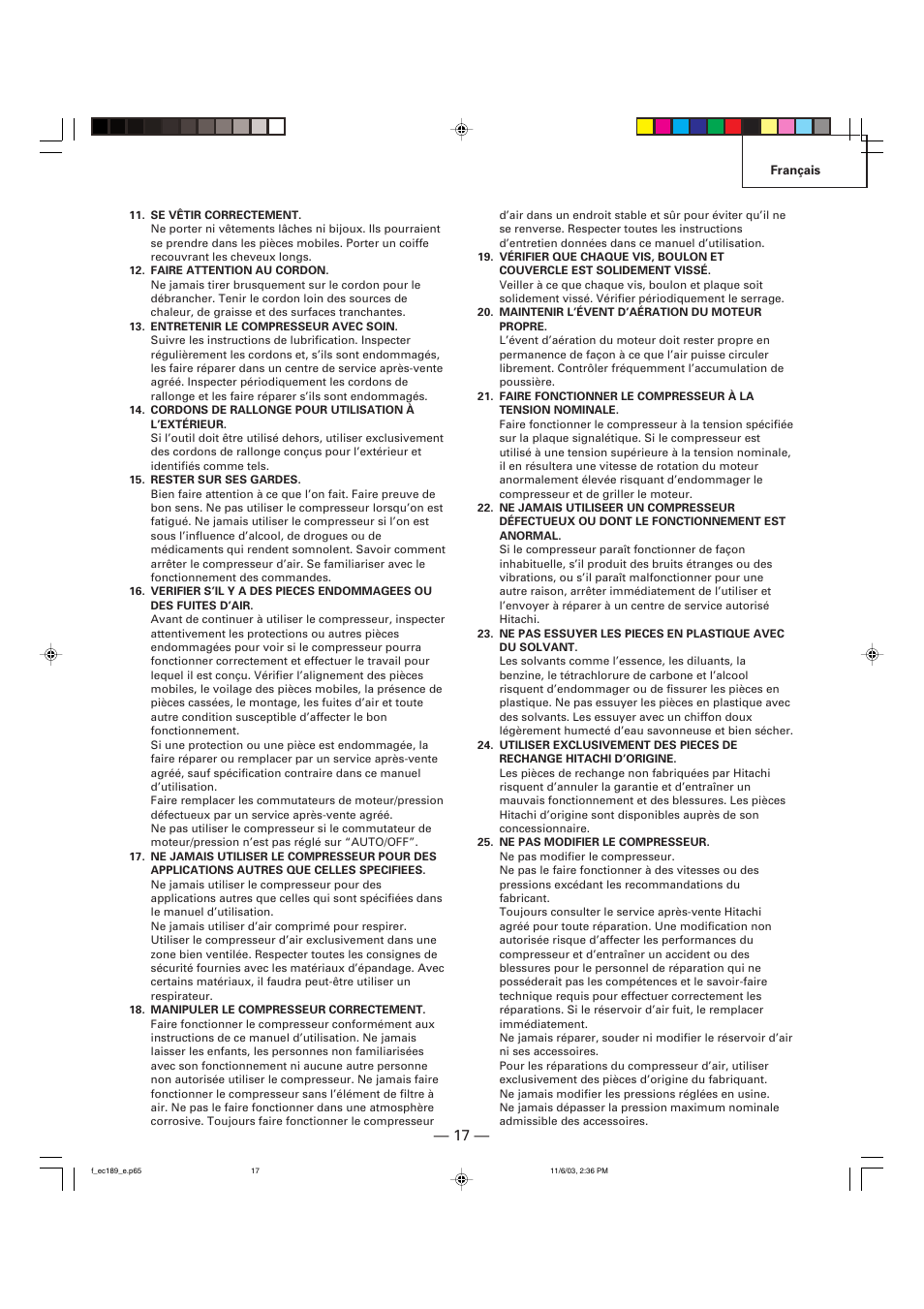 Hitachi EC 189 User Manual | Page 17 / 40