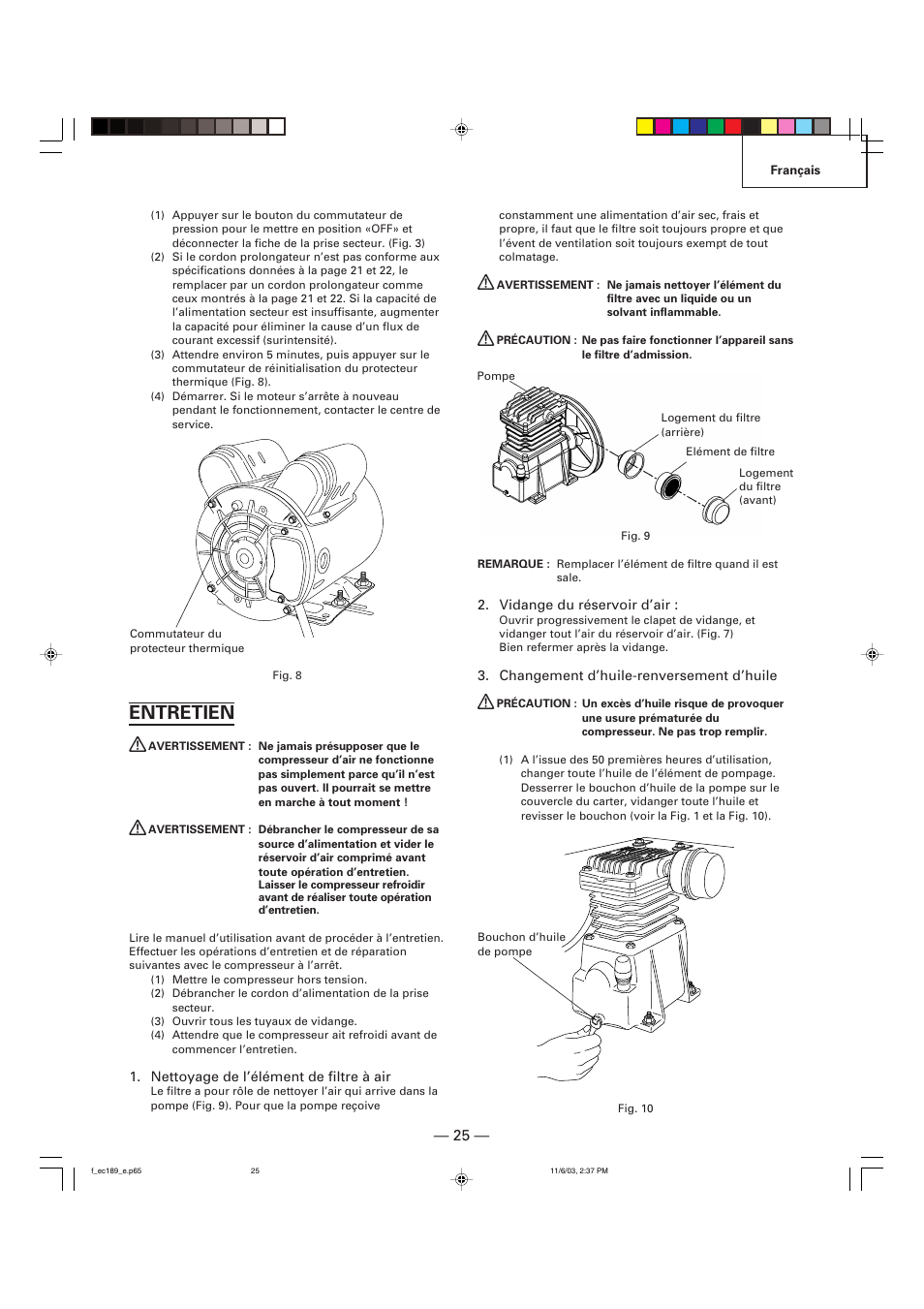 Entretien | Hitachi EC 189 User Manual | Page 25 / 40