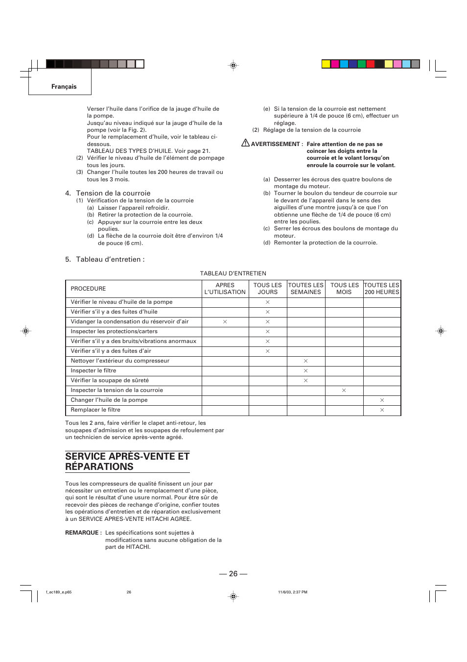 Service après-vente et réparations | Hitachi EC 189 User Manual | Page 26 / 40