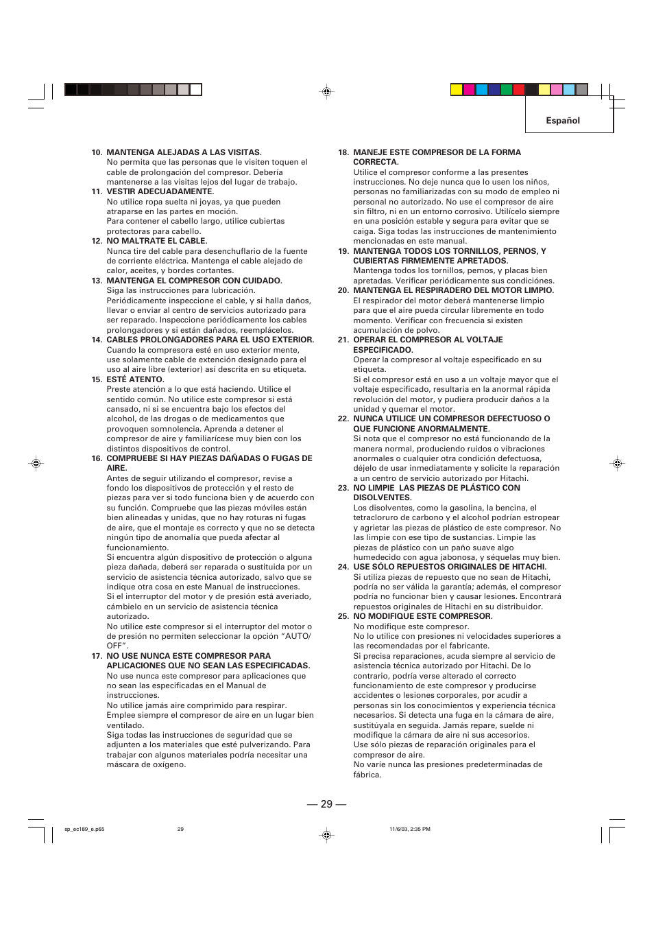 Hitachi EC 189 User Manual | Page 29 / 40