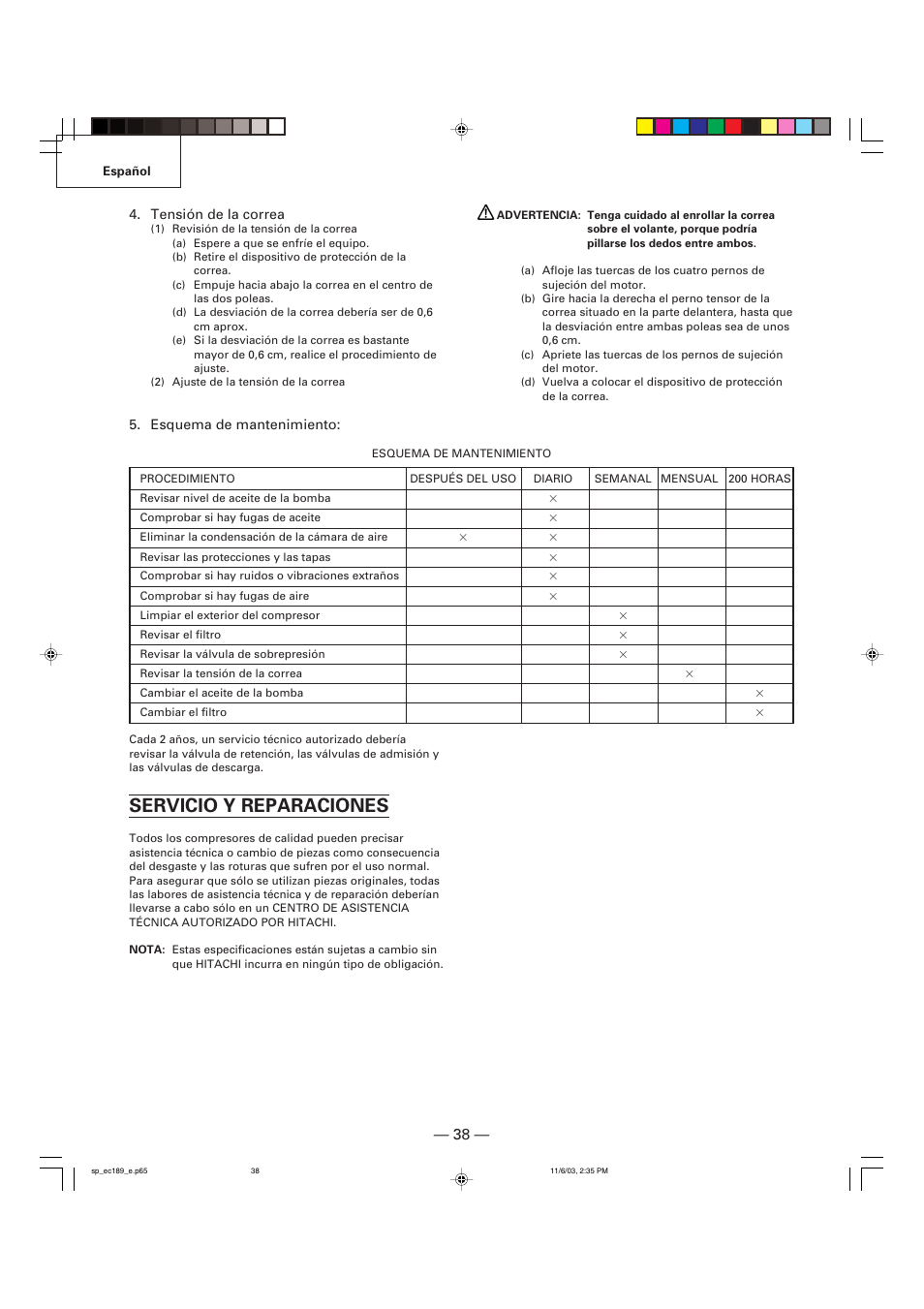 Servicio y reparaciones | Hitachi EC 189 User Manual | Page 38 / 40