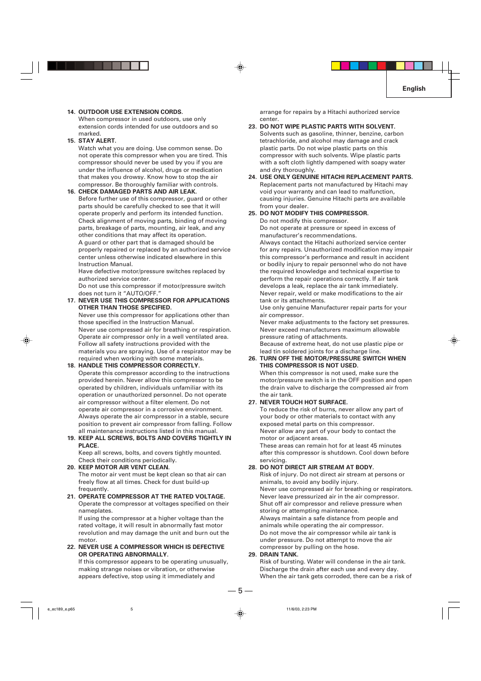 Hitachi EC 189 User Manual | Page 5 / 40