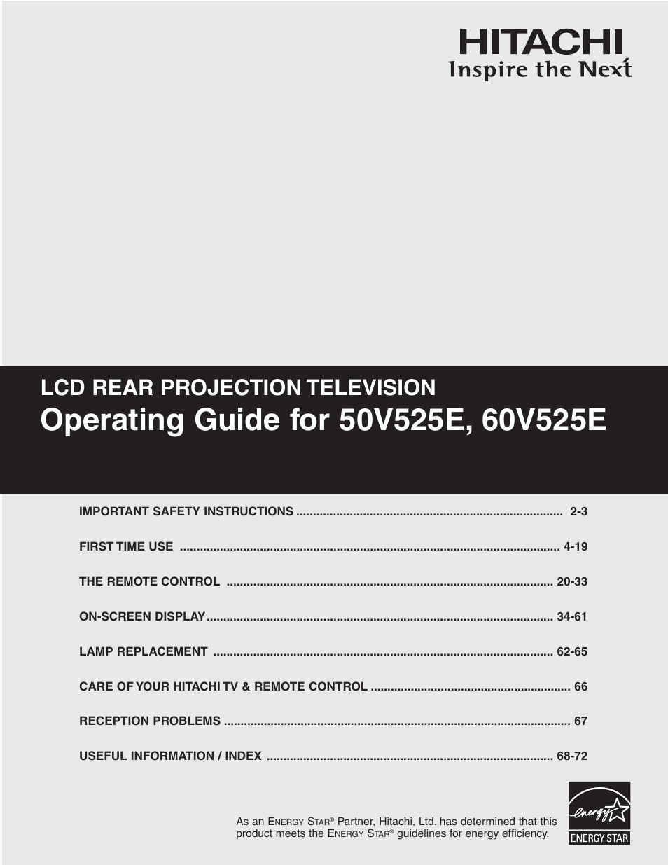 Hitachi 60V525E User Manual | 76 pages