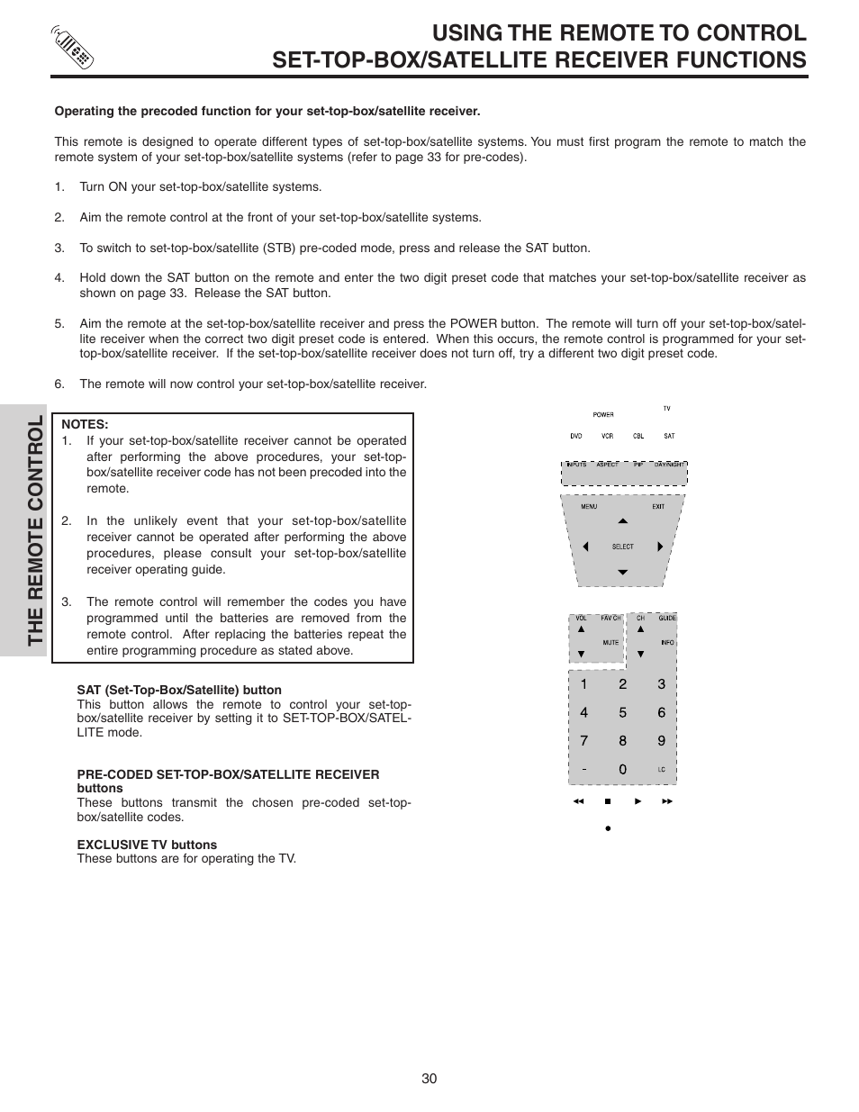 The remo te contr ol | Hitachi 60V525E User Manual | Page 30 / 76