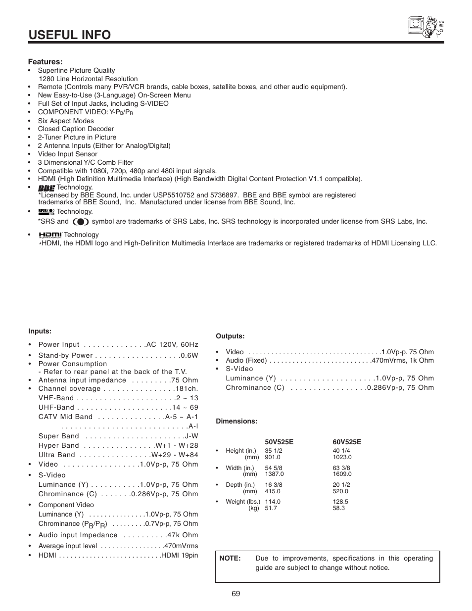 Useful info | Hitachi 60V525E User Manual | Page 69 / 76