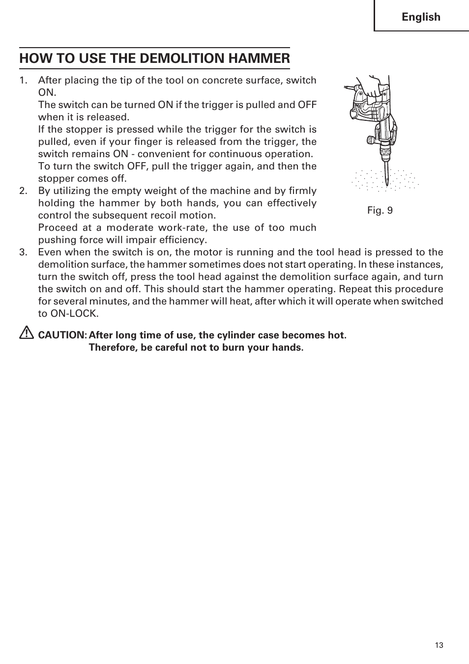 How to use the demolition hammer | Hitachi H 45MR User Manual | Page 13 / 52