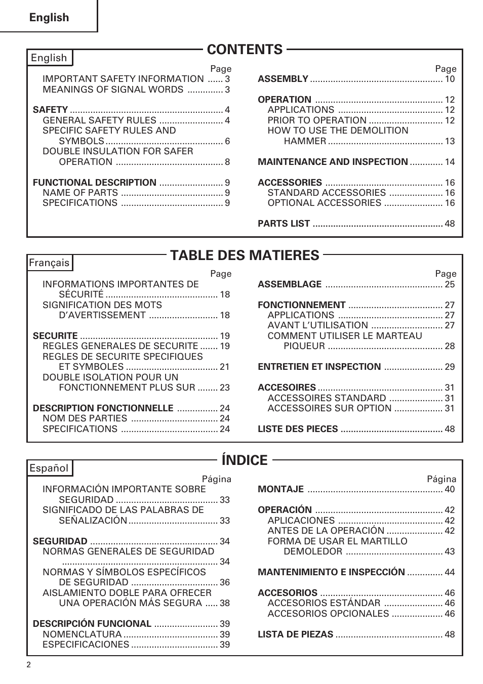 Hitachi H 45MR User Manual | Page 2 / 52