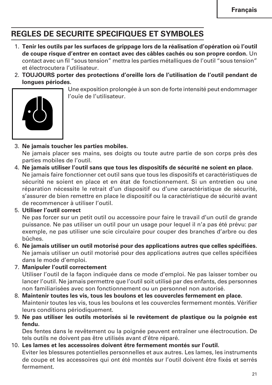 Regles de securite specifiques et symboles | Hitachi H 45MR User Manual | Page 21 / 52