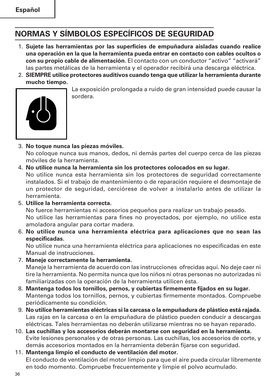 Normas y símbolos específicos de seguridad | Hitachi H 45MR User Manual | Page 36 / 52