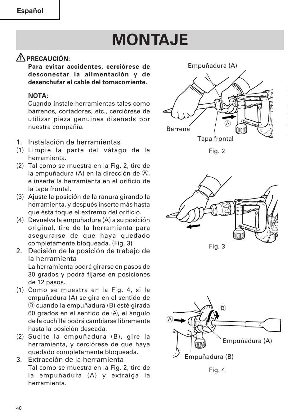 Montaje | Hitachi H 45MR User Manual | Page 40 / 52