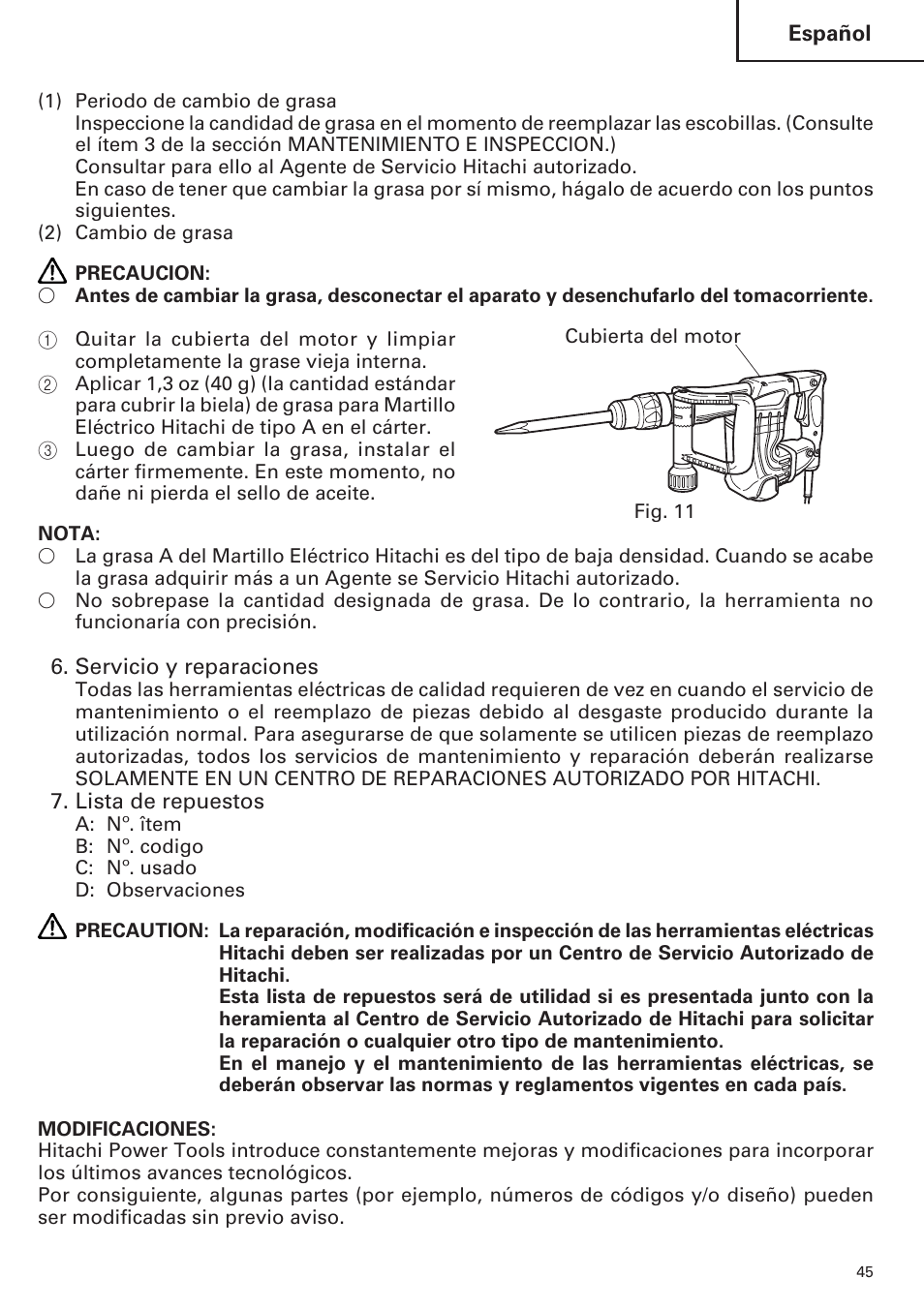 Hitachi H 45MR User Manual | Page 45 / 52