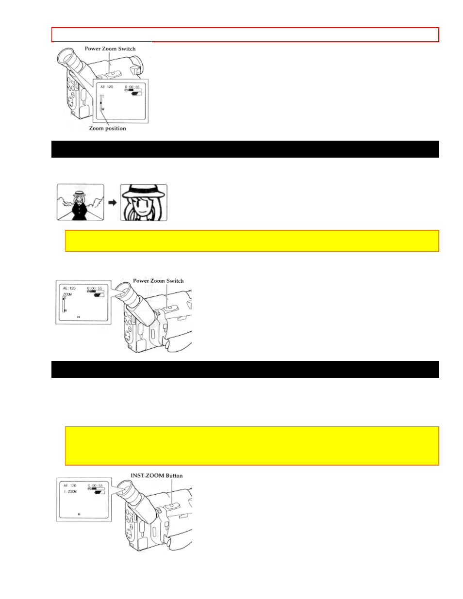 Using the digital zoom, Using the inst. zoom (instant zoom) button | Hitachi VM-E220A User Manual | Page 27 / 48