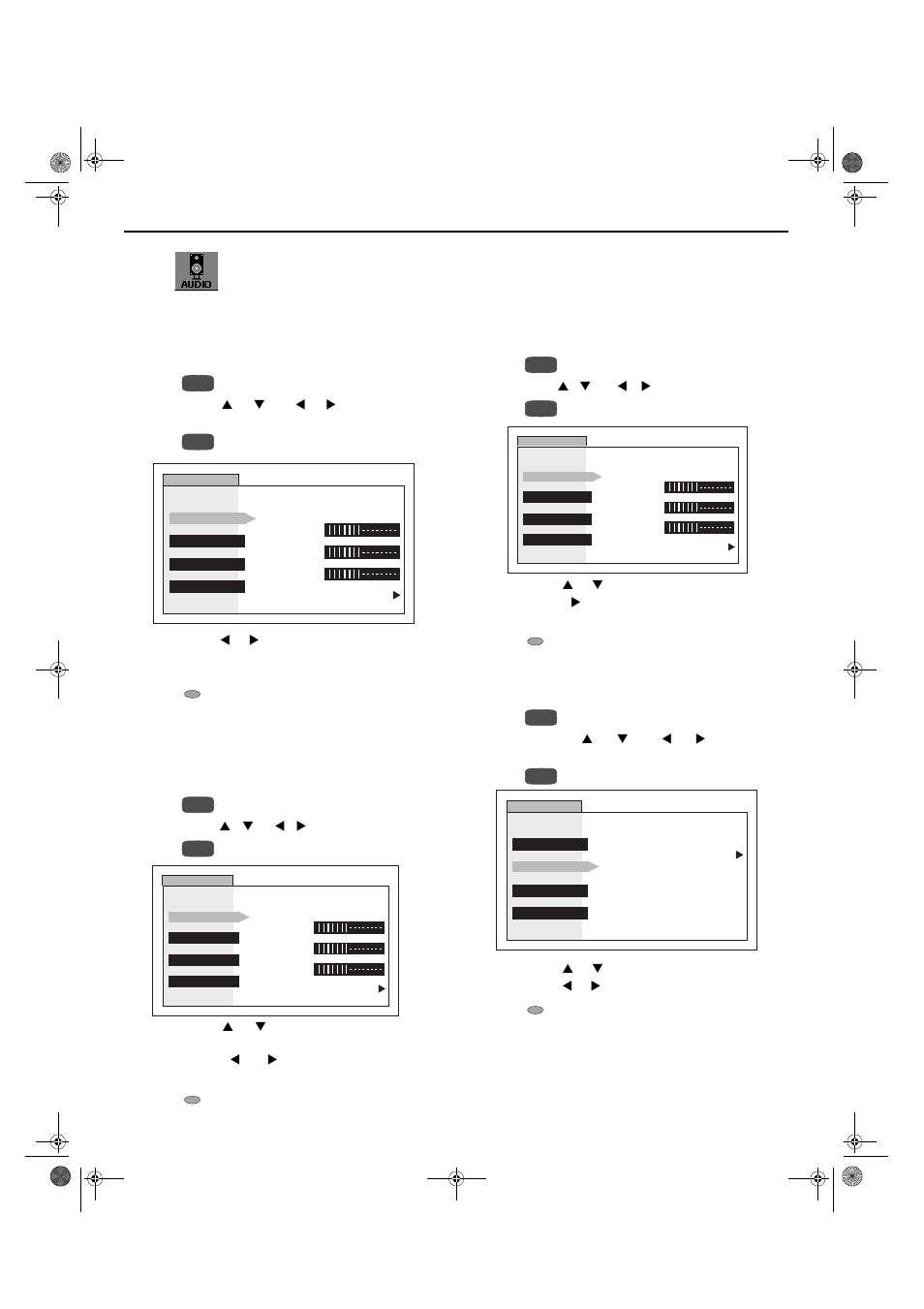 Menu selections, Audio mode (stereo/sap/mono), Bass, treble, and balance | Reset, Perfect vol. (volume) | Hitachi 27UX01B User Manual | Page 25 / 32