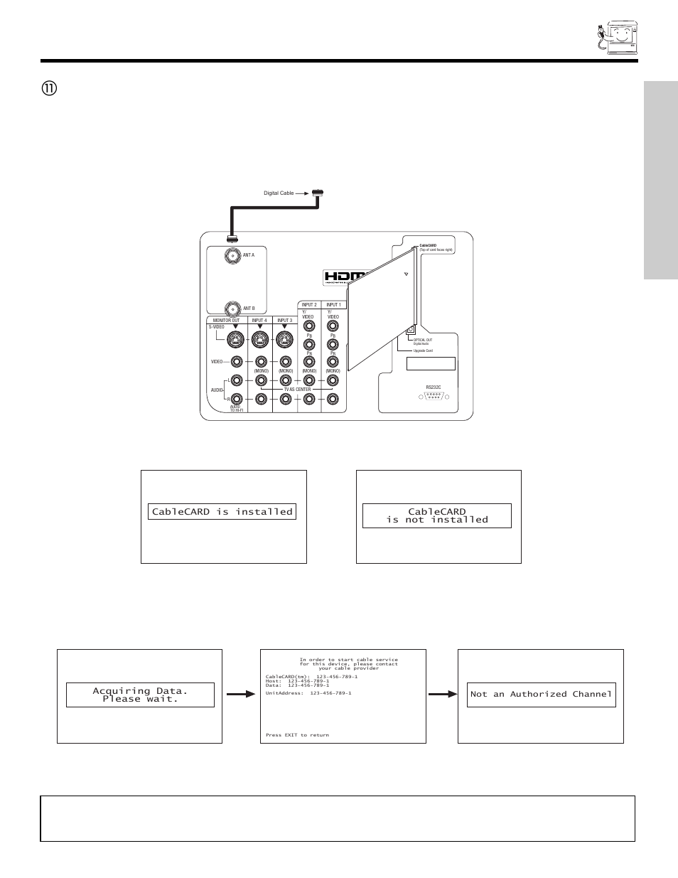 Rear panel jacks, First time use, Cablecard | Hitachi 51S715 User Manual | Page 11 / 84