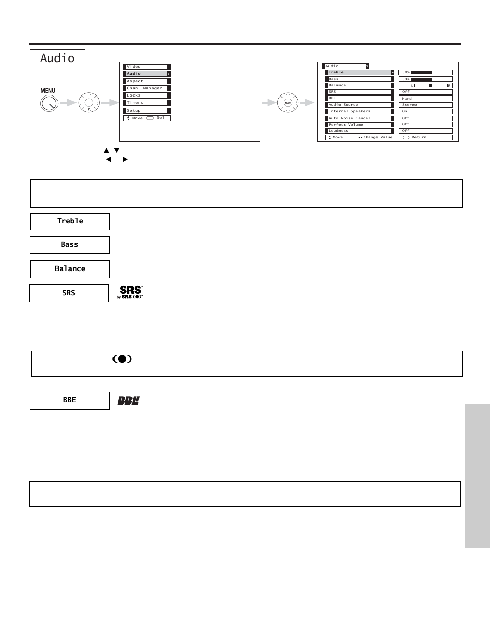 Audio, On-screen displa y | Hitachi 51S715 User Manual | Page 47 / 84