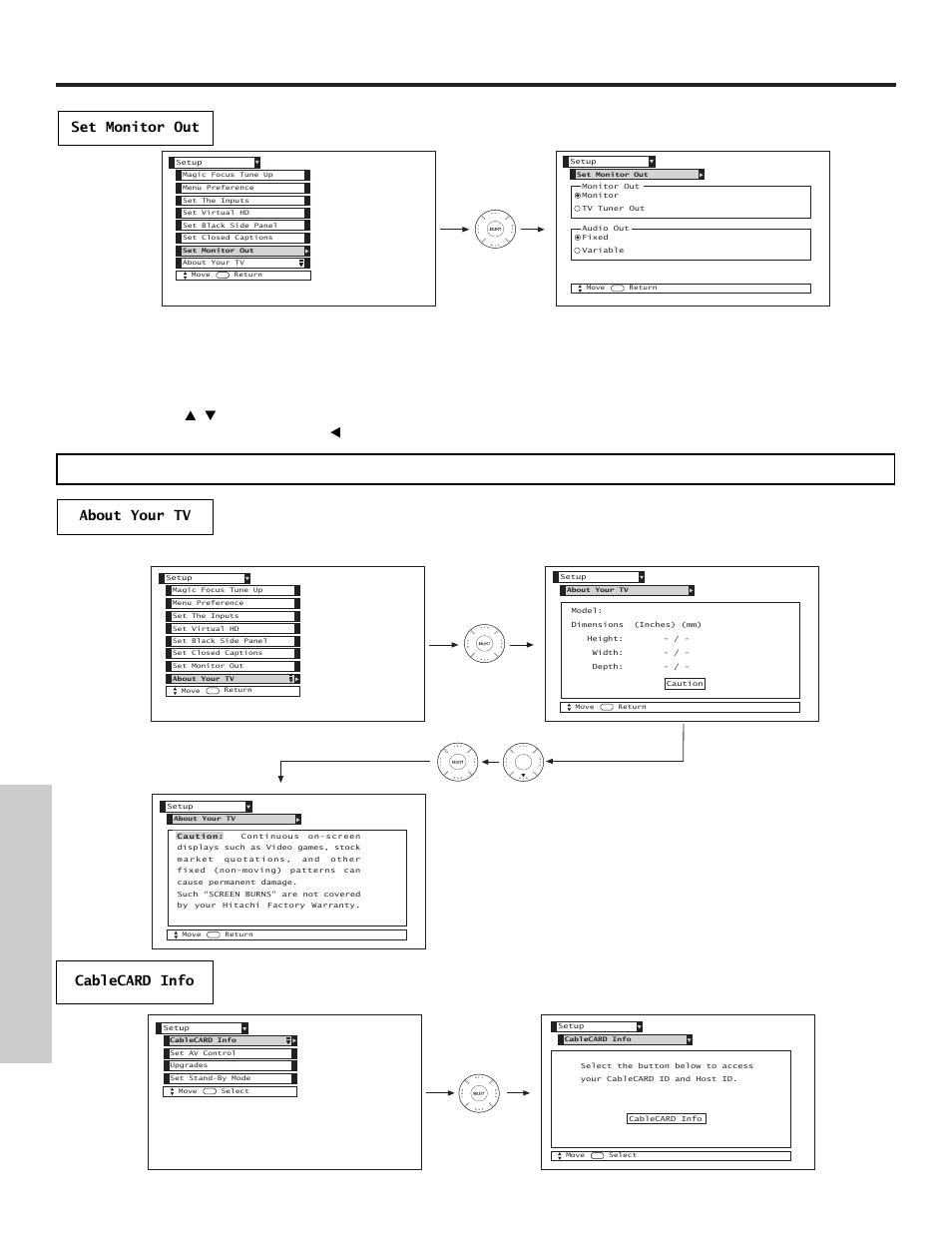 Setup, On-screen displa y | Hitachi 51S715 User Manual | Page 70 / 84