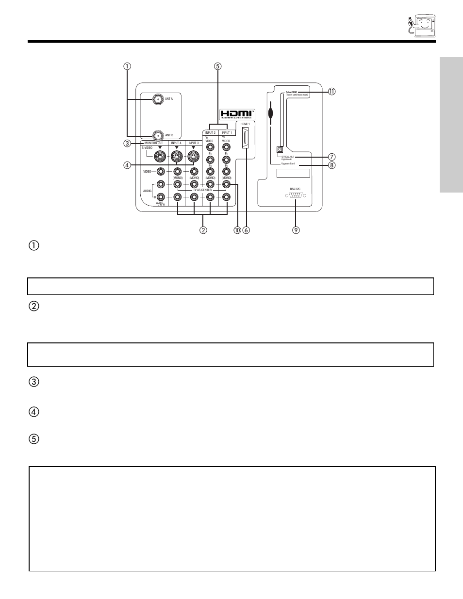 Rear panel jacks, First time use, Component: y-p | Inputs inputs 1 and 2 provide y-p | Hitachi 51S715 User Manual | Page 9 / 84