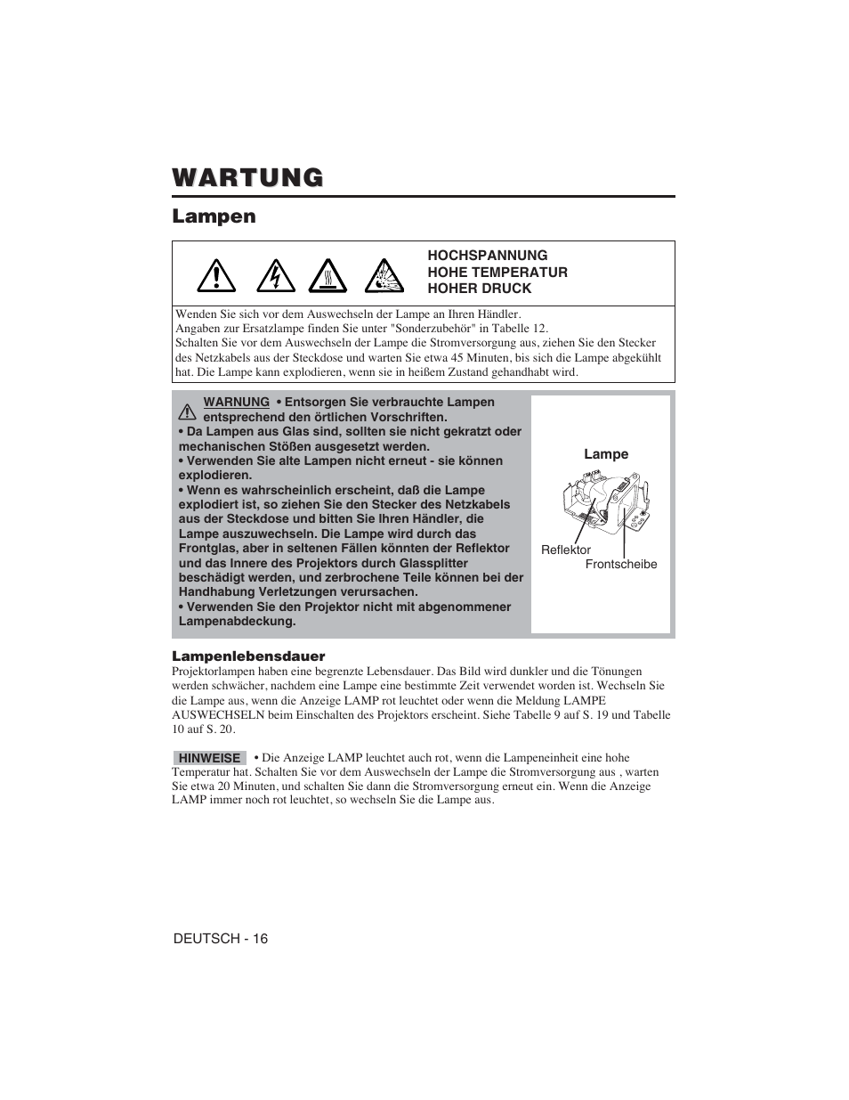 Wartung, Lampen | Hitachi CP-S225W User Manual | Page 41 / 205