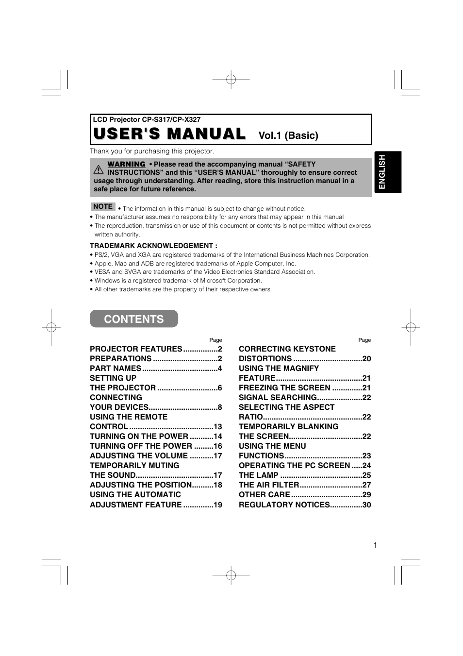 Hitachi CP-X327W User Manual | Page 2 / 44