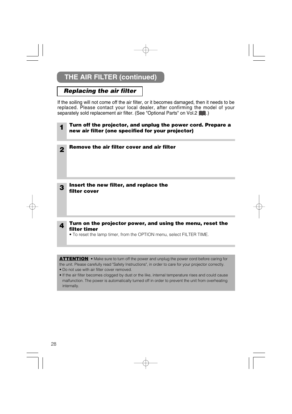 The air filter (continued) | Hitachi CP-X327W User Manual | Page 29 / 44