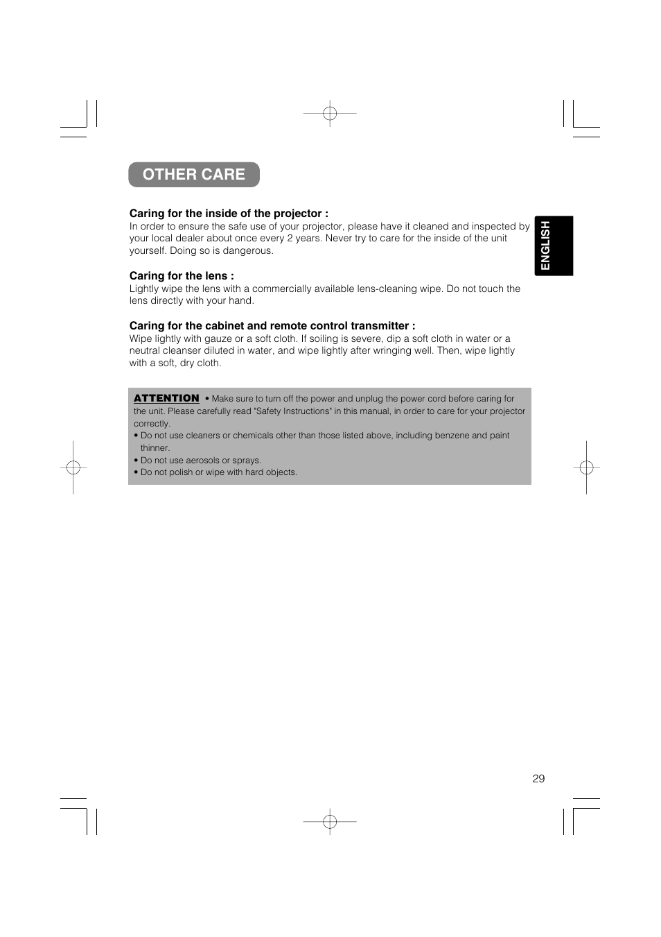 Other care | Hitachi CP-X327W User Manual | Page 30 / 44