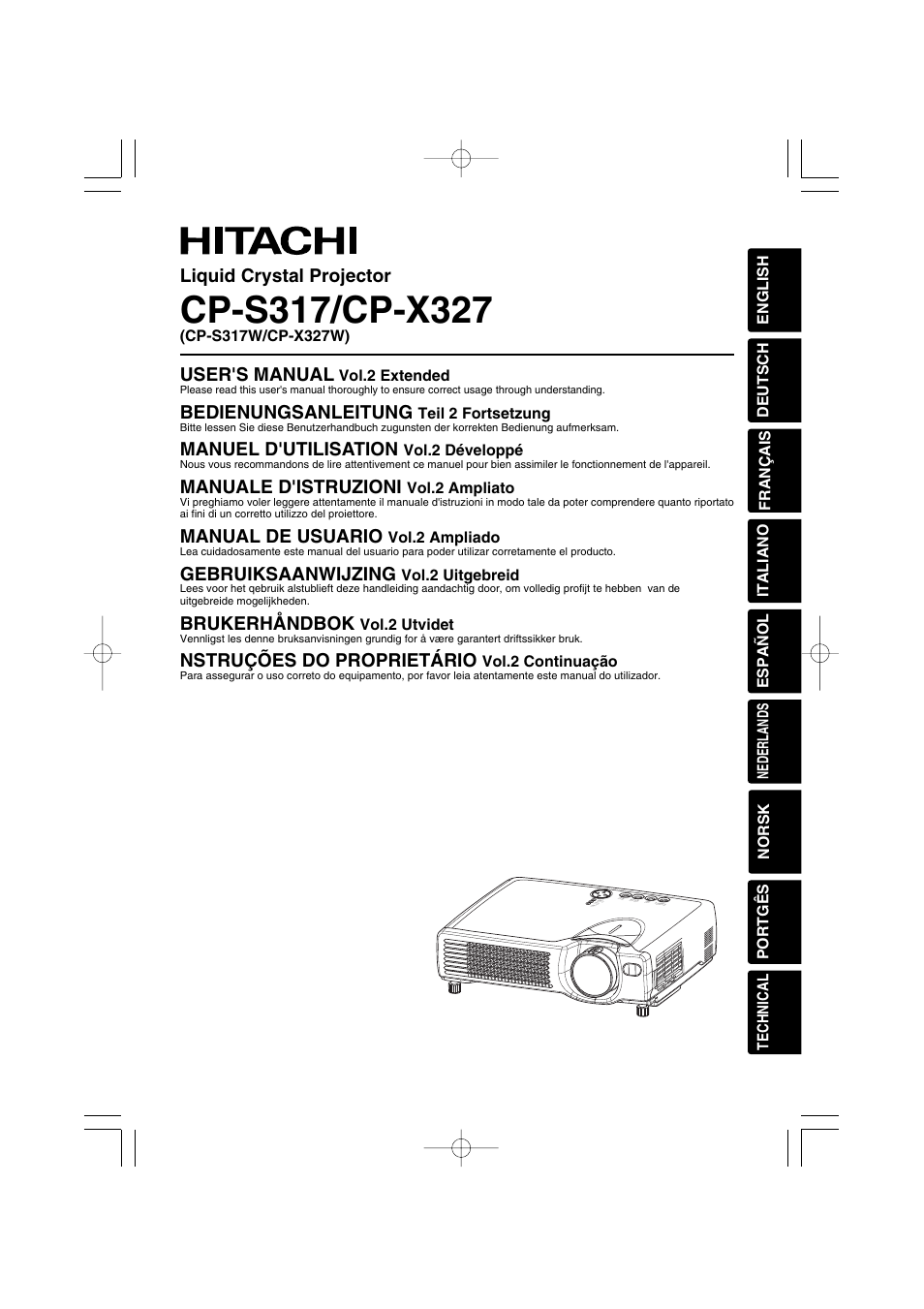 Liquid crystal projector, User's manual, Bedienungsanleitung | Manuel d'utilisation, Manuale d'istruzioni, Manual de usuario, Gebruiksaanwijzing, Brukerhåndbok, Nstruções do proprietário | Hitachi CP-X327W User Manual | Page 32 / 44