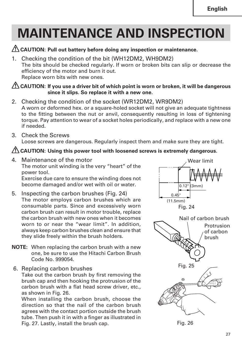 Maintenance and inspection | Hitachi WR9DM2 User Manual | Page 27 / 108