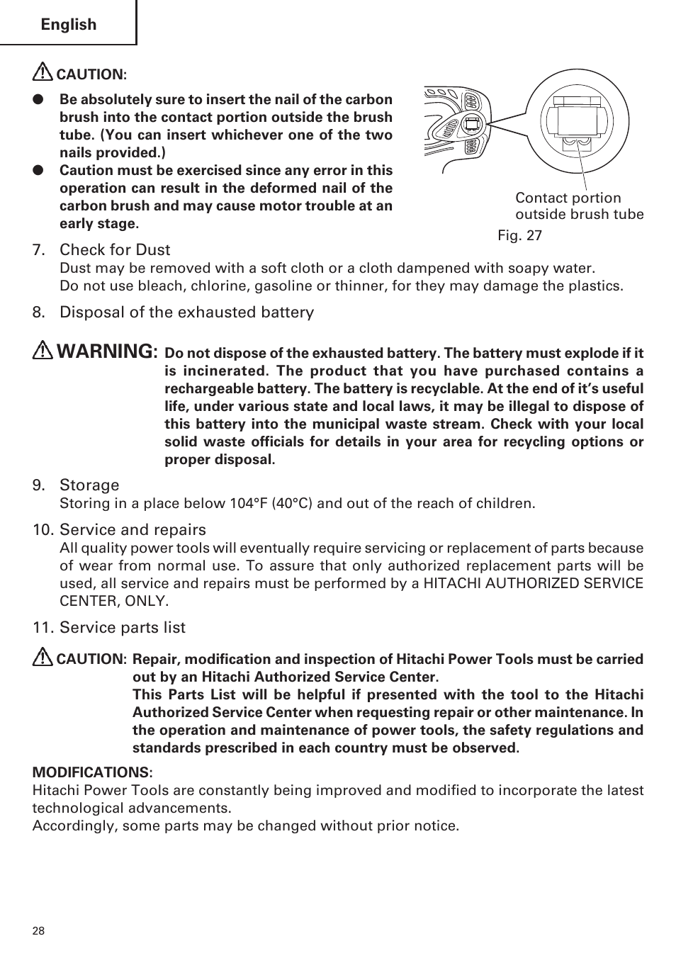 Warning | Hitachi WR9DM2 User Manual | Page 28 / 108