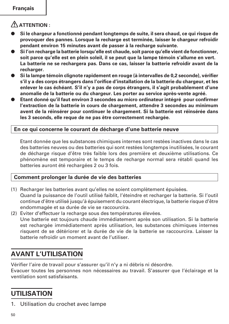 Avant l’utilisation, Utilisation | Hitachi WR9DM2 User Manual | Page 50 / 108