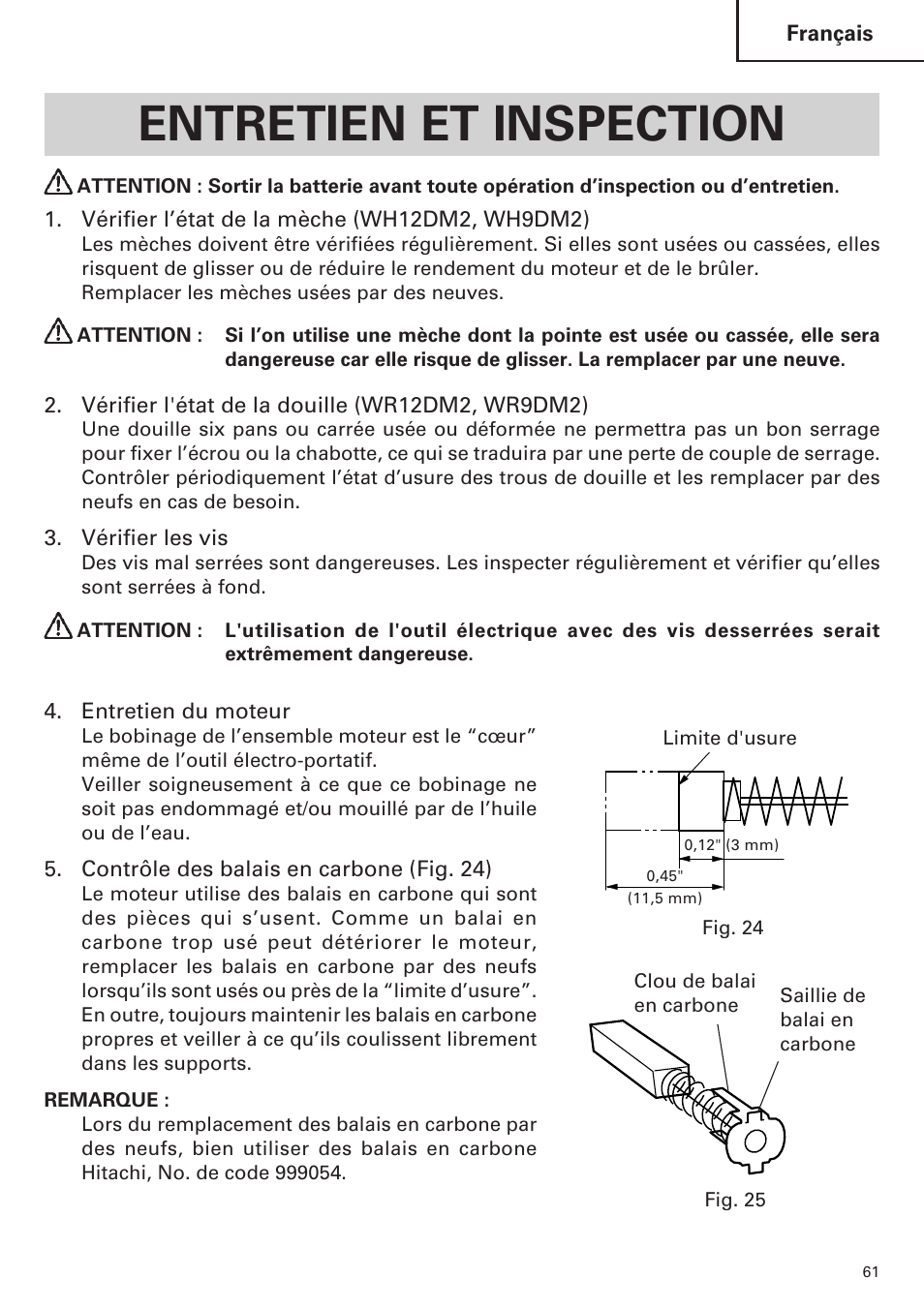 Entretien et inspection | Hitachi WR9DM2 User Manual | Page 61 / 108