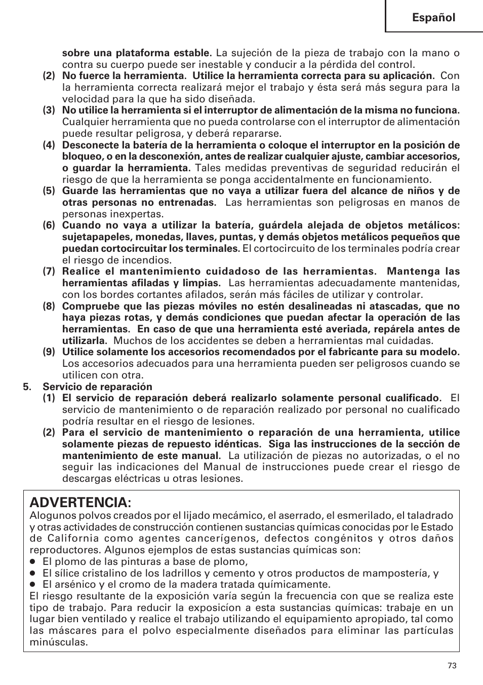 Advertencia | Hitachi WR9DM2 User Manual | Page 73 / 108