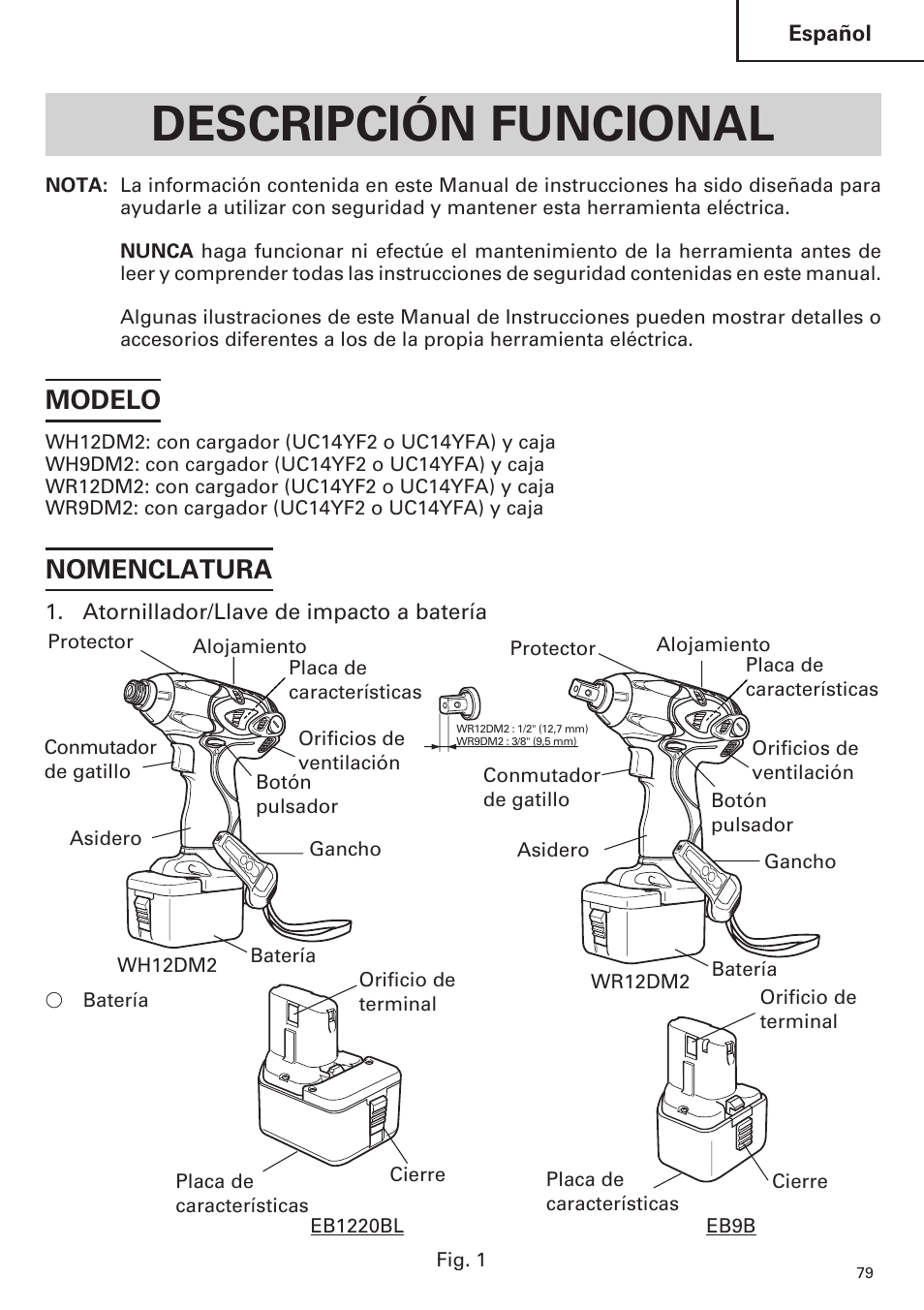 Descripción funcional, Modelo, Nomenclatura | Hitachi WR9DM2 User Manual | Page 79 / 108