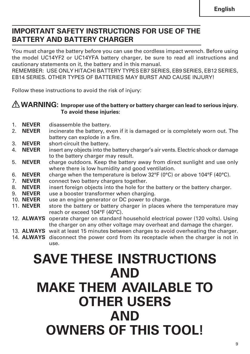 Hitachi WR9DM2 User Manual | Page 9 / 108