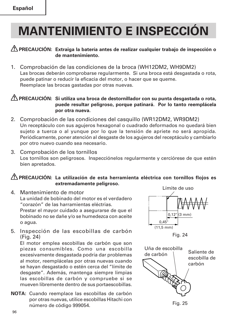 Mantenimiento e inspección | Hitachi WR9DM2 User Manual | Page 96 / 108