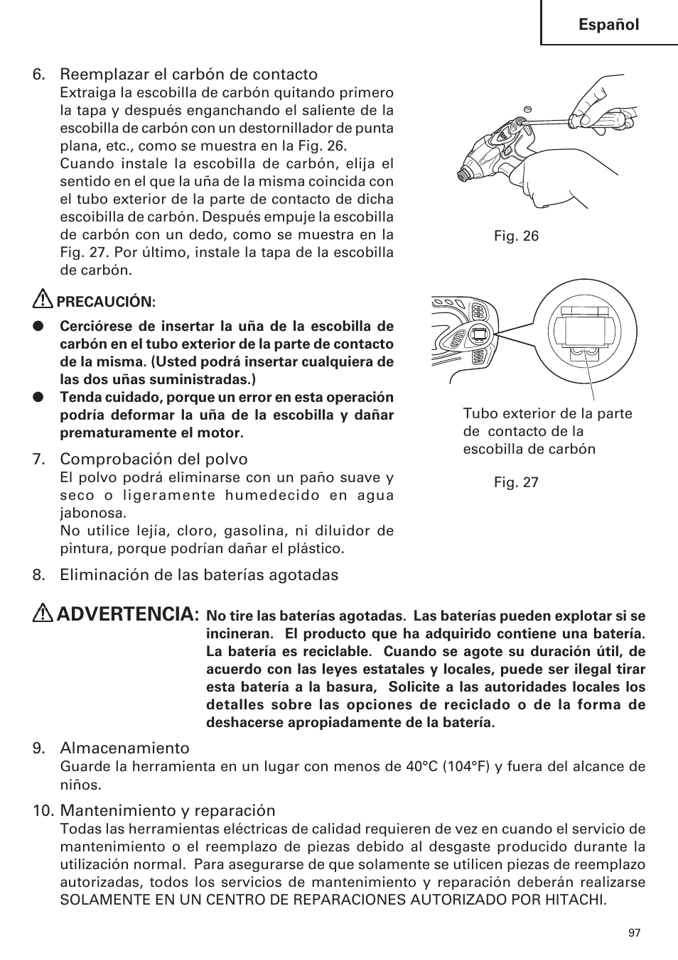 Advertencia | Hitachi WR9DM2 User Manual | Page 97 / 108
